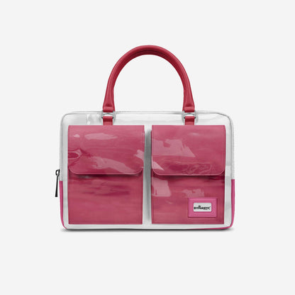 Bolso de lujo vegano con doble bolsillo 16" BYMANYC ® New York Blanco y rosa