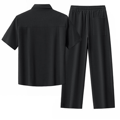Vista Set – Waffle Textured Shirt & Pant BLACK - My Men's Shop