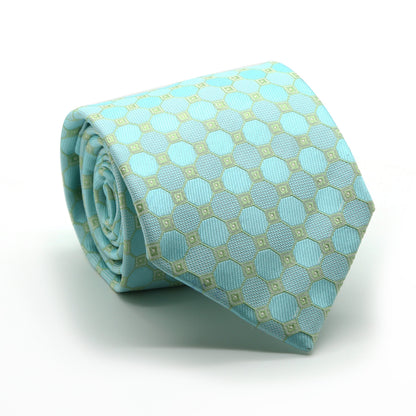Mens Dads Classic Turquoise Geometric Pattern Business Casual Necktie & Hanky Set W-3
