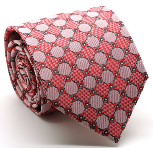 Mens Dads Classic Red Geometric Pattern Business Casual Necktie & Hanky Set W-9