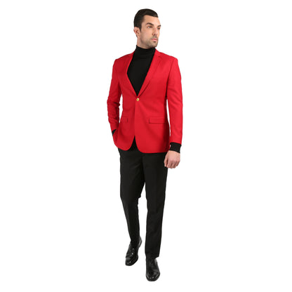 Men's Warwick Gold Button Slim Fit Red Blazer