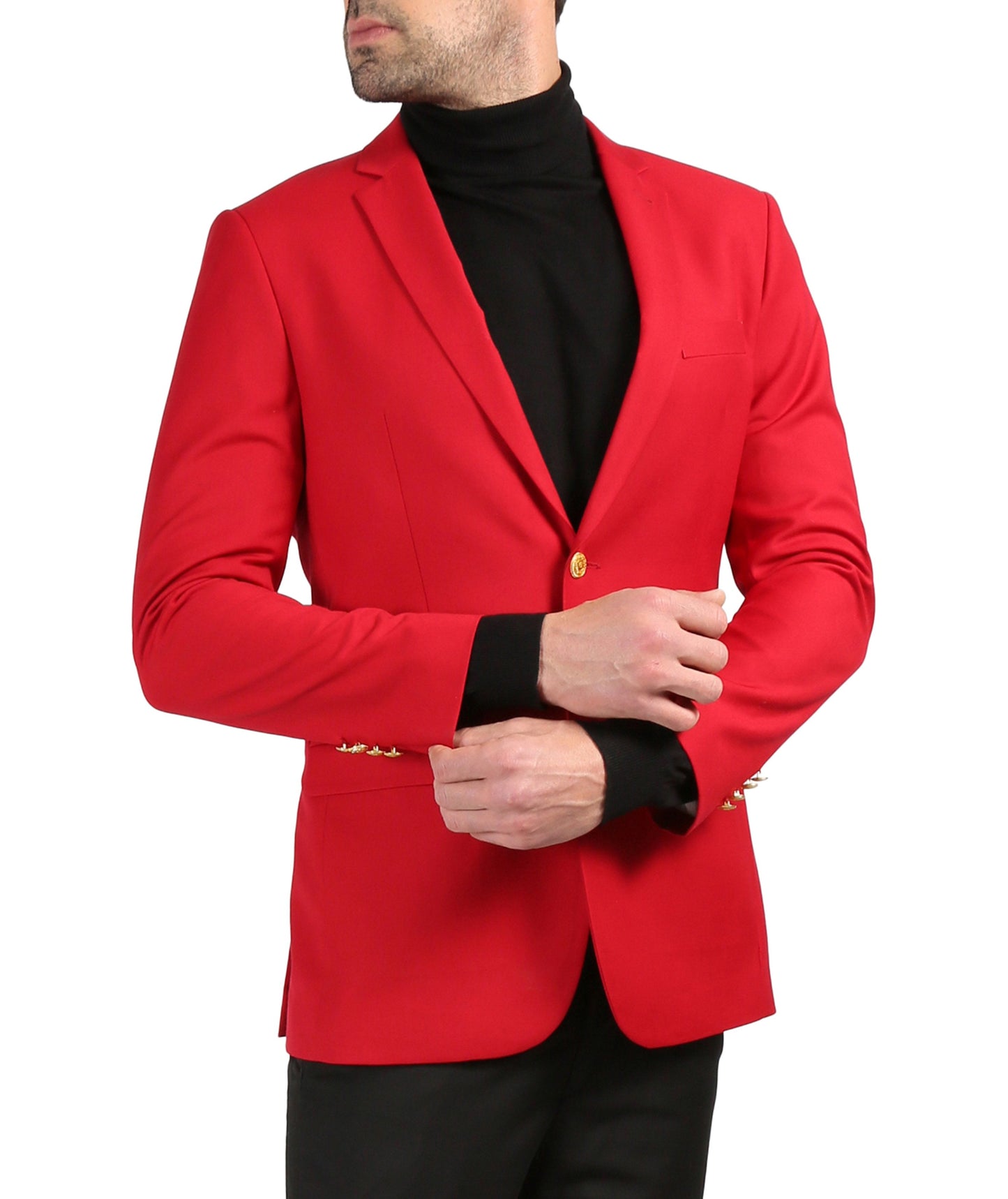 Men's Warwick Gold Button Slim Fit Red Blazer