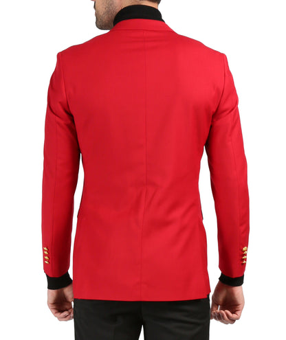 Men's Warwick Gold Button Slim Fit Red Blazer