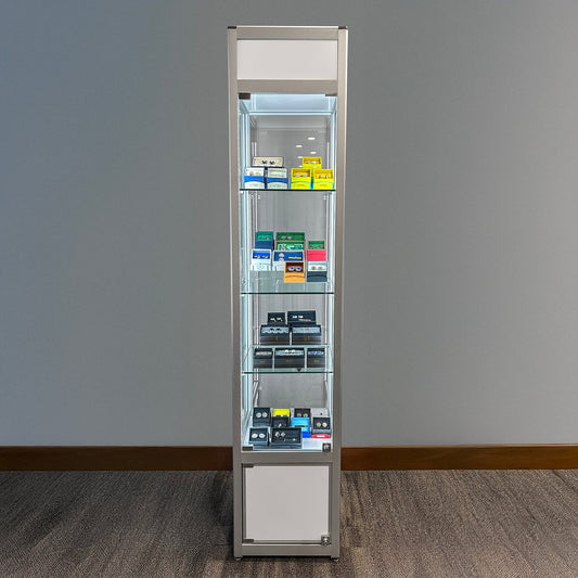 Retail Glass Display White Cabinet With Locking Storage - My Men's Shop