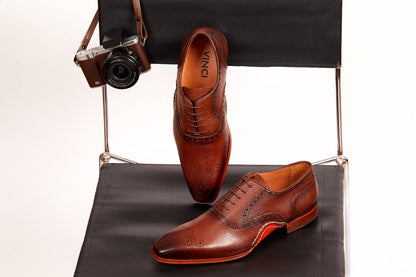The Draco Handmade Tan Semi Brogue Oxford Men Shoe
