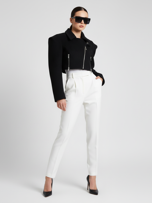 Wide-Shoulder Short Woolen Coat For Women, Financial District, BYMANYC New York.