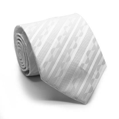 Mens Dads Classic White Striped Pattern Business Casual Necktie & Hanky Set X-1