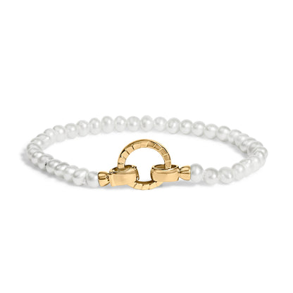 Pulsera Tenis con Candado Infinito de Perlas y Vermeil de Oro Amarillo de 18K