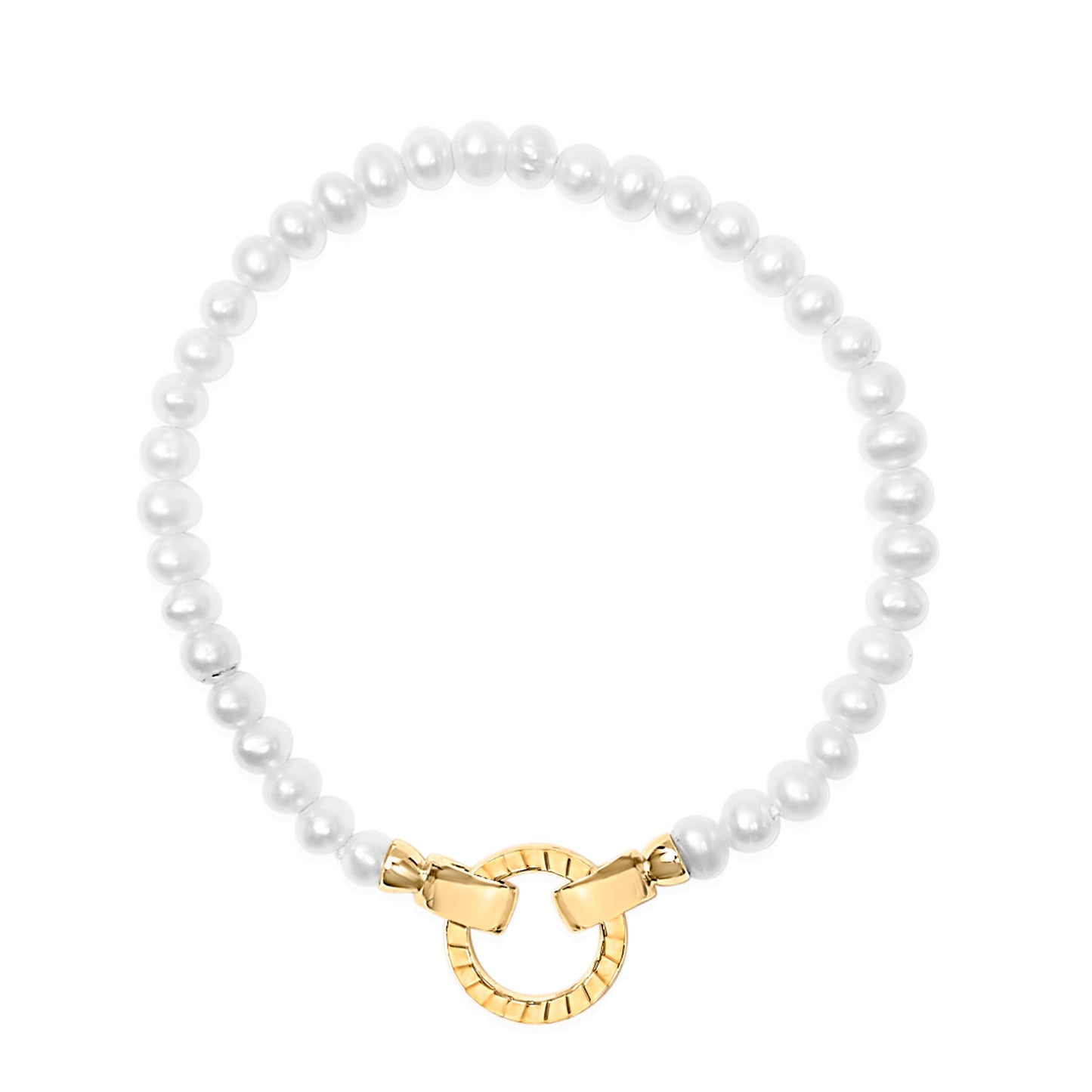 Pulsera Tenis con Candado Infinito de Perlas y Vermeil de Oro Amarillo de 18K