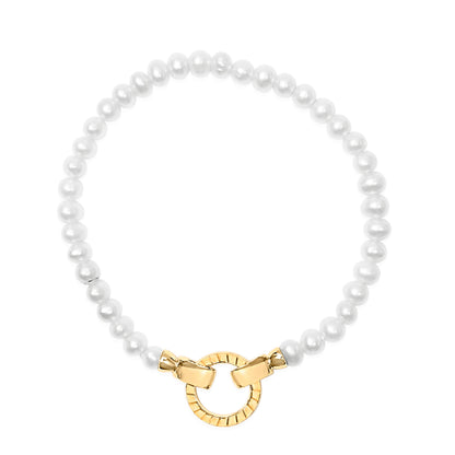 Pulsera Tenis con Candado Infinito de Perlas y Vermeil de Oro Amarillo de 18K