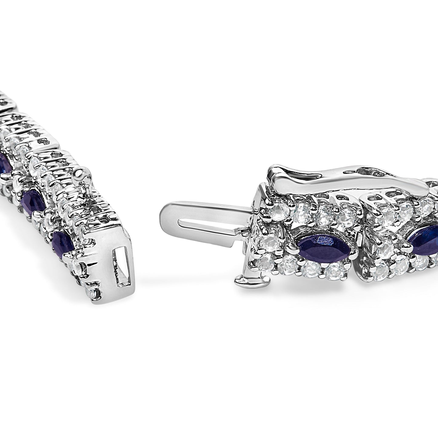 Pulsera Art Decó de Eslabones Florales Marquesa de Zafiro Azul Oscuro y Topacio de Plata Esterlina