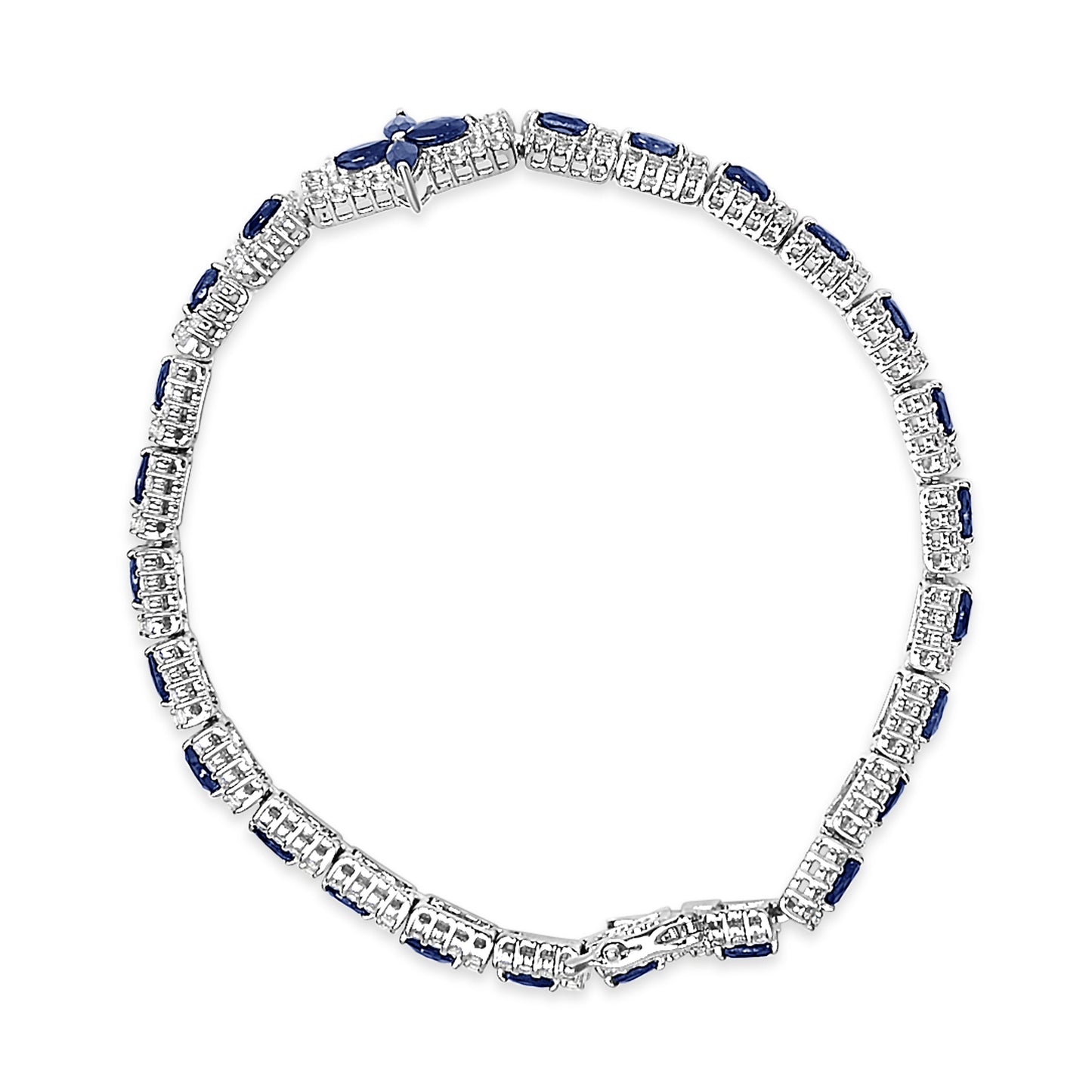 Pulsera Art Decó de Eslabones Florales Marquesa de Zafiro Azul Oscuro y Topacio de Plata Esterlina