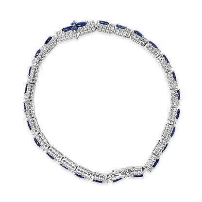 Pulsera Art Decó de Eslabones Florales Marquesa de Zafiro Azul Oscuro y Topacio de Plata Esterlina
