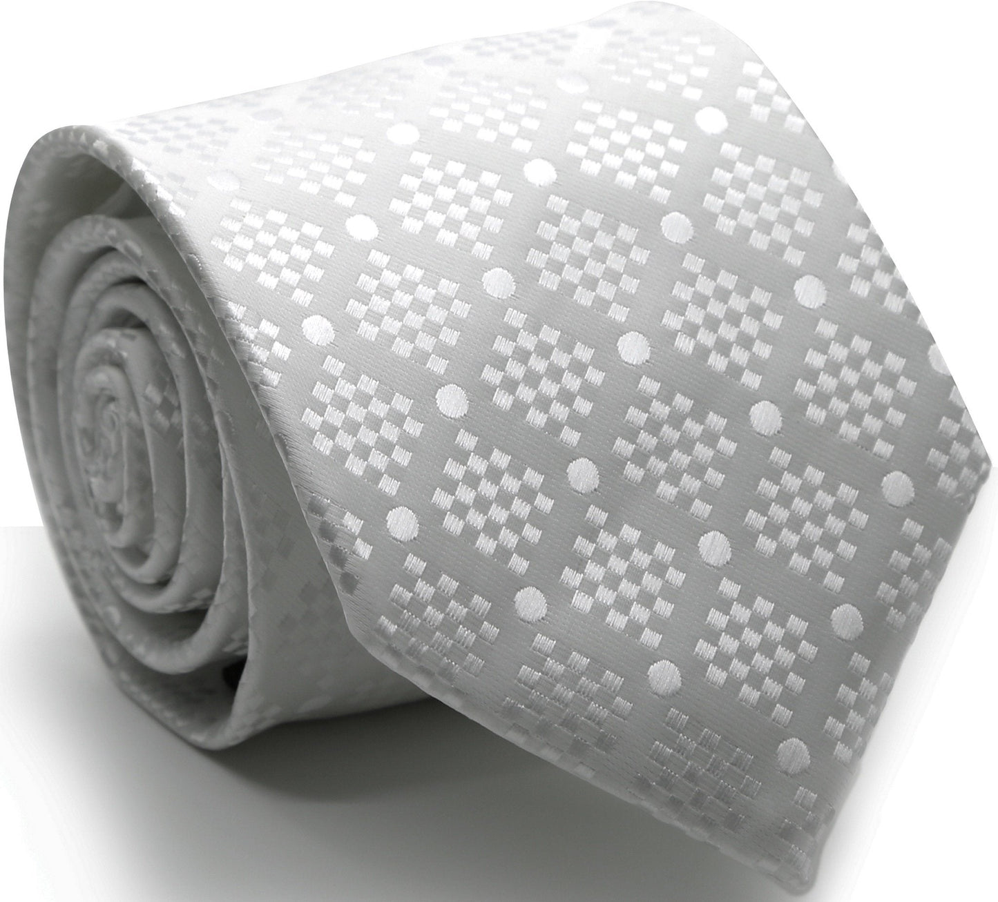 Mens Dads Classic White Circle Pattern Business Casual Necktie & Hanky Set XO-6