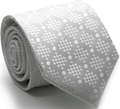 Mens Dads Classic White Circle Pattern Business Casual Necktie & Hanky Set XO-6