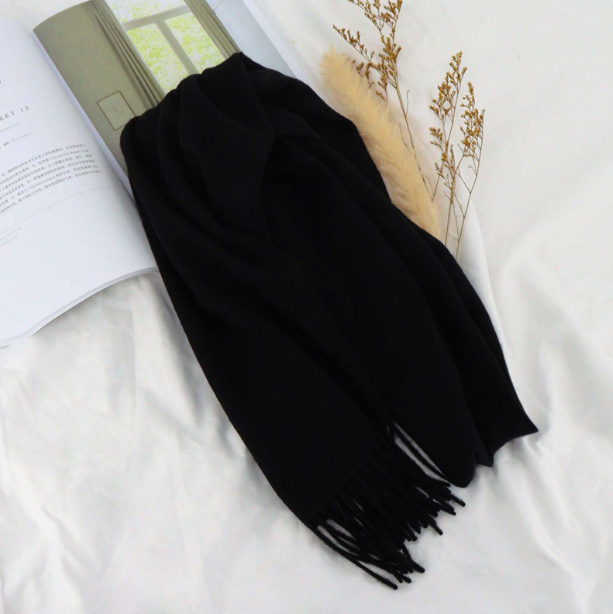 YM011-11 Solid Black Wool Scarf