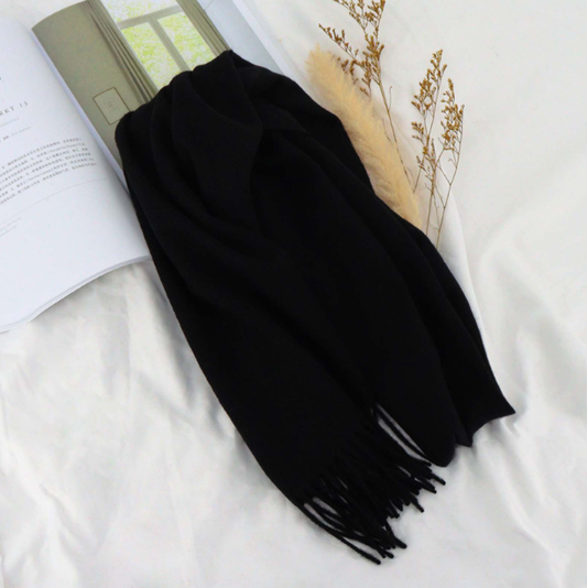 YM011-11 Solid Black Wool Scarf