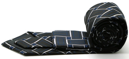 Mens Dads Classic Navy Geometric Pattern Business Casual Necktie & Hanky Set Z-11