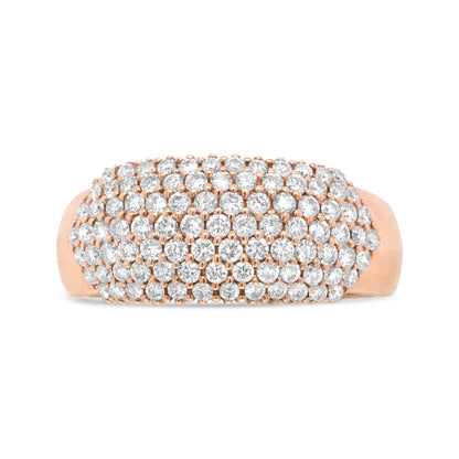 Anillo de banda con cúpula de varias filas de diamantes de 1,00 Cttw en oro rosa de 18K (Color F-G, Claridad VS1-VS2) - Talla de anillo 7