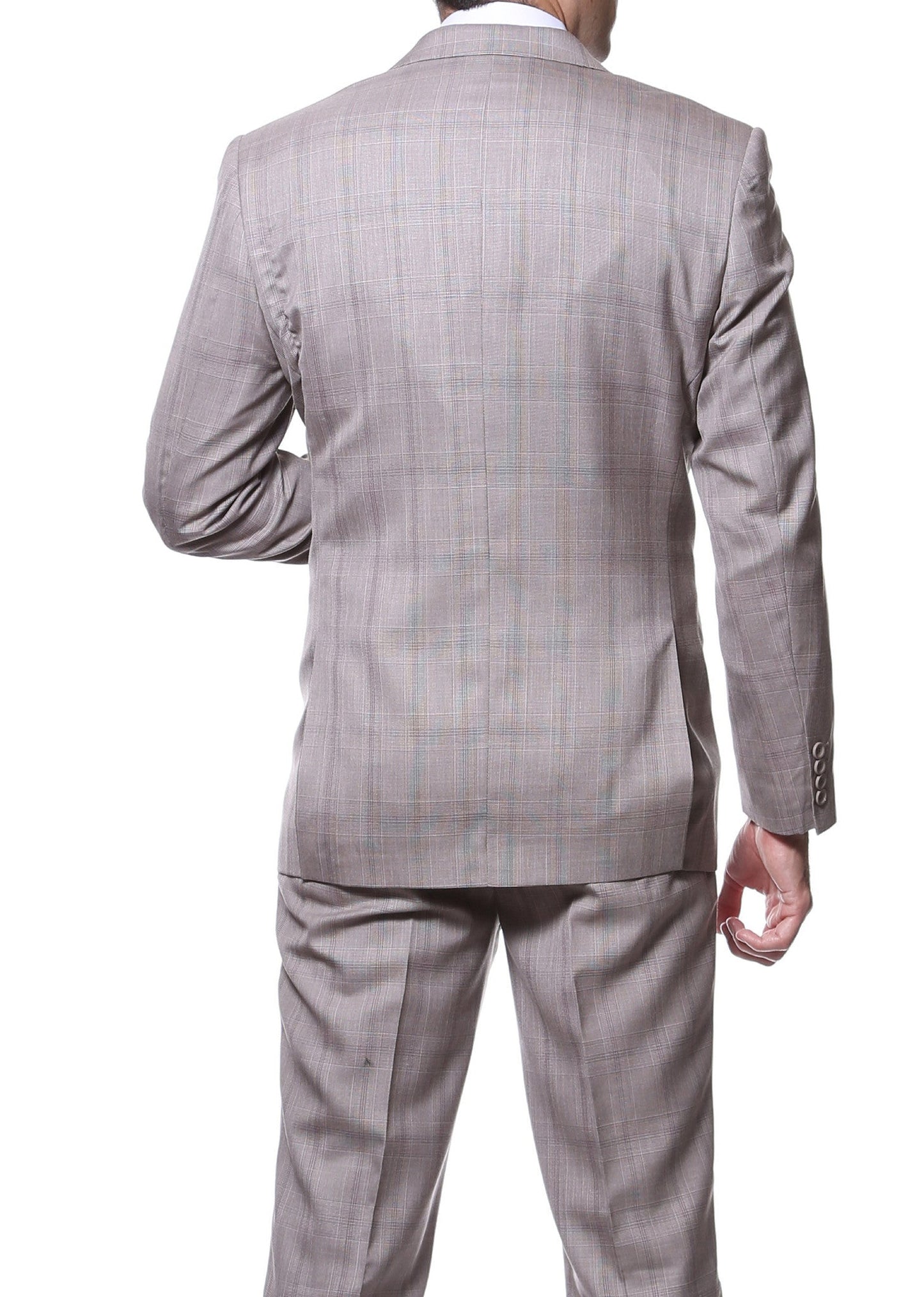 Zillo Sierra Tan 3pc Vested Slim Fit Plaid Suit
