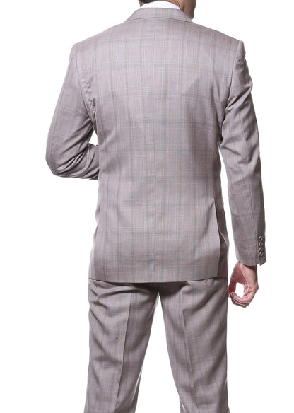 Zillo Sierra Tan 3pc Vested Slim Fit Plaid Suit