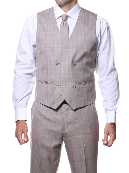 Zillo Sierra Tan 3pc Vested Slim Fit Plaid Suit