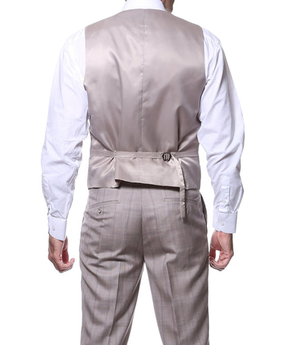 Zillo Sierra Tan 3pc Vested Slim Fit Plaid Suit