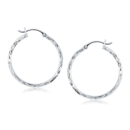 Aretes de aro de oro blanco de 14k con corte de diamante