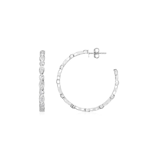 Pendientes de Aro de Plata de Ley con Circonitas Cúbicas Redondas y Marquesa