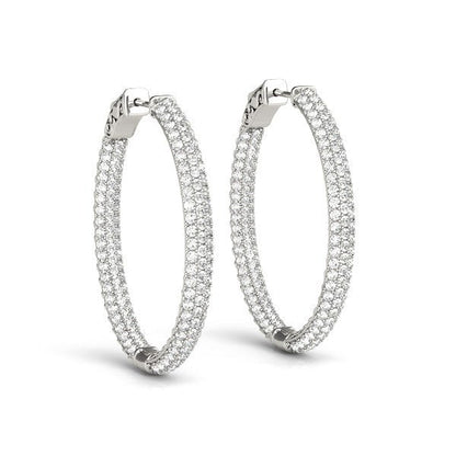 Pendientes de aro de tres hileras con diamantes de oro blanco de 14k de doble cara (2 ct. T.)