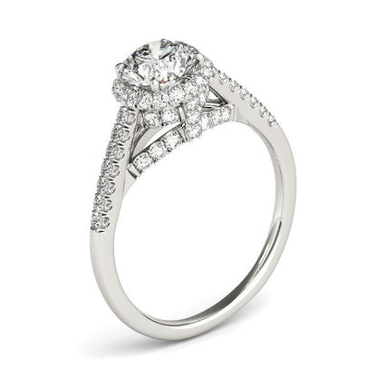 Anillo de compromiso de oro blanco de 14 quilates con diamantes redondos pavé (1 3/8 cttw)