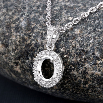 Colgante semimontado de oro blanco de 14 quilates con diamante blanco genuino de 0,18 quilates - para gema ovalada de 8x6 mm