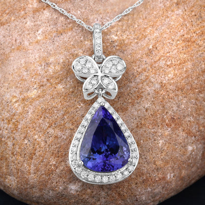 Colgante de oro blanco de 18 quilates con tanzanita auténtica de 5,54 quilates y diamantes blancos