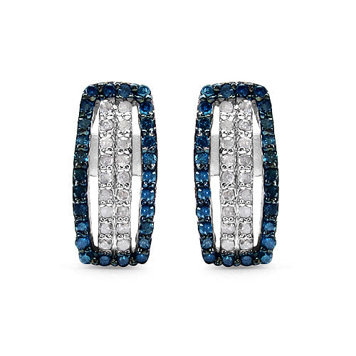 Pendientes de plata de ley .925 con diamante azul genuino de 0,51 quilates y diamantes blancos