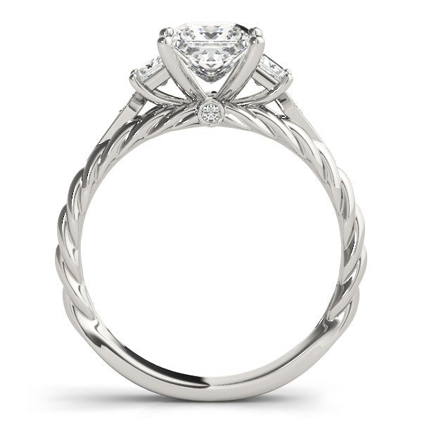 Anillo de diamantes de estilo antiguo de 3 piedras con corte princesa en oro blanco de 14k (1 1/8 cttw)