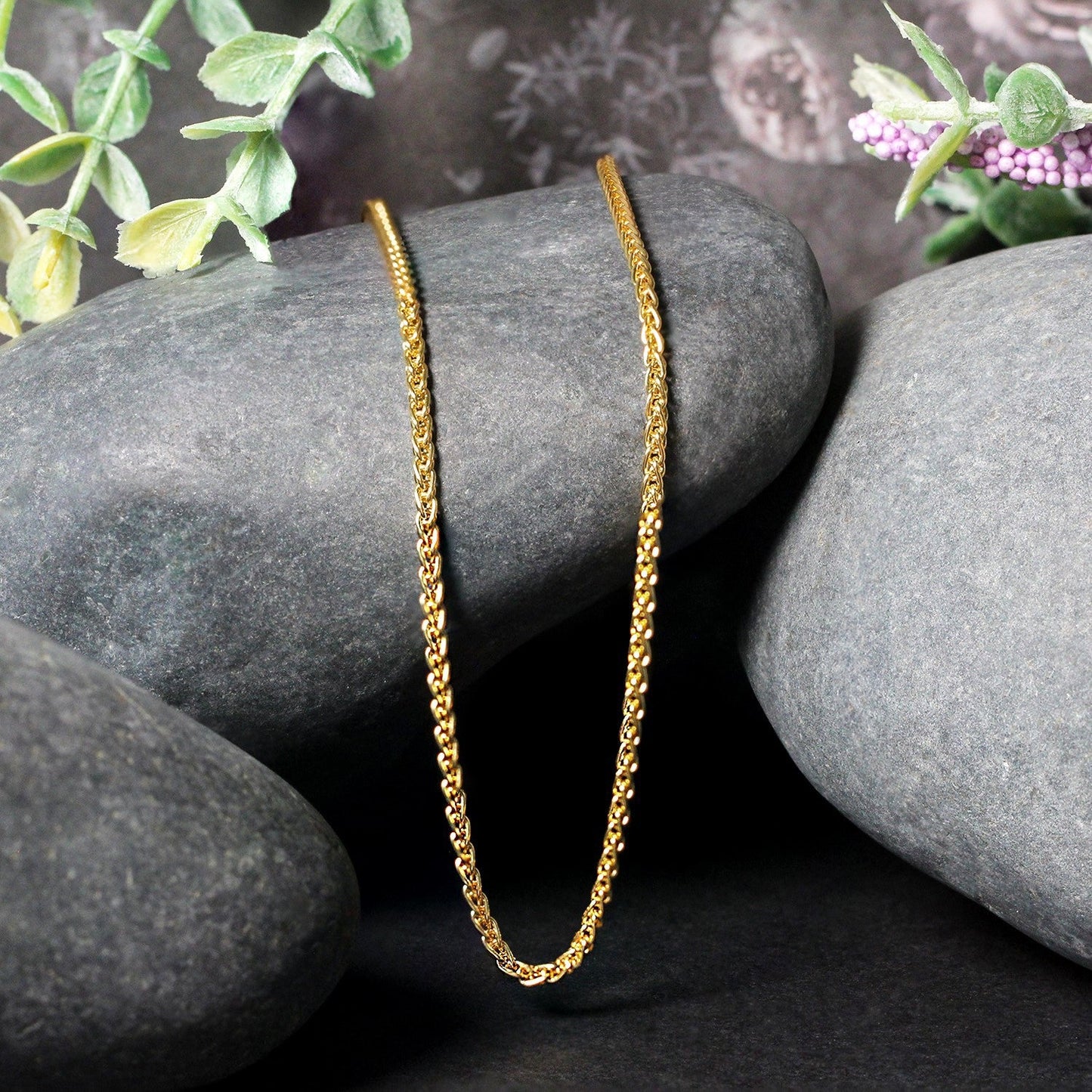Cadena de trigo redonda de oro amarillo de 14k y 2,1 mm