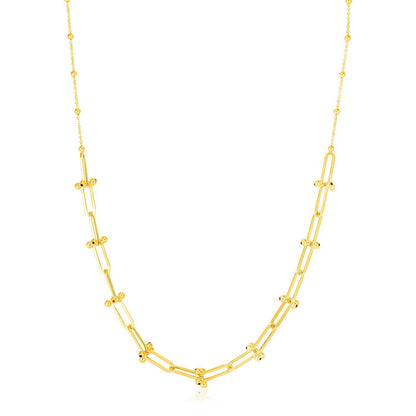Cadena de eslabones en forma de U con cuentas de oro amarillo de 14 quilates