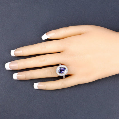 Anillo de tanzanita auténtica de 2,94 quilates y diamante blanco en oro blanco de 14 quilates