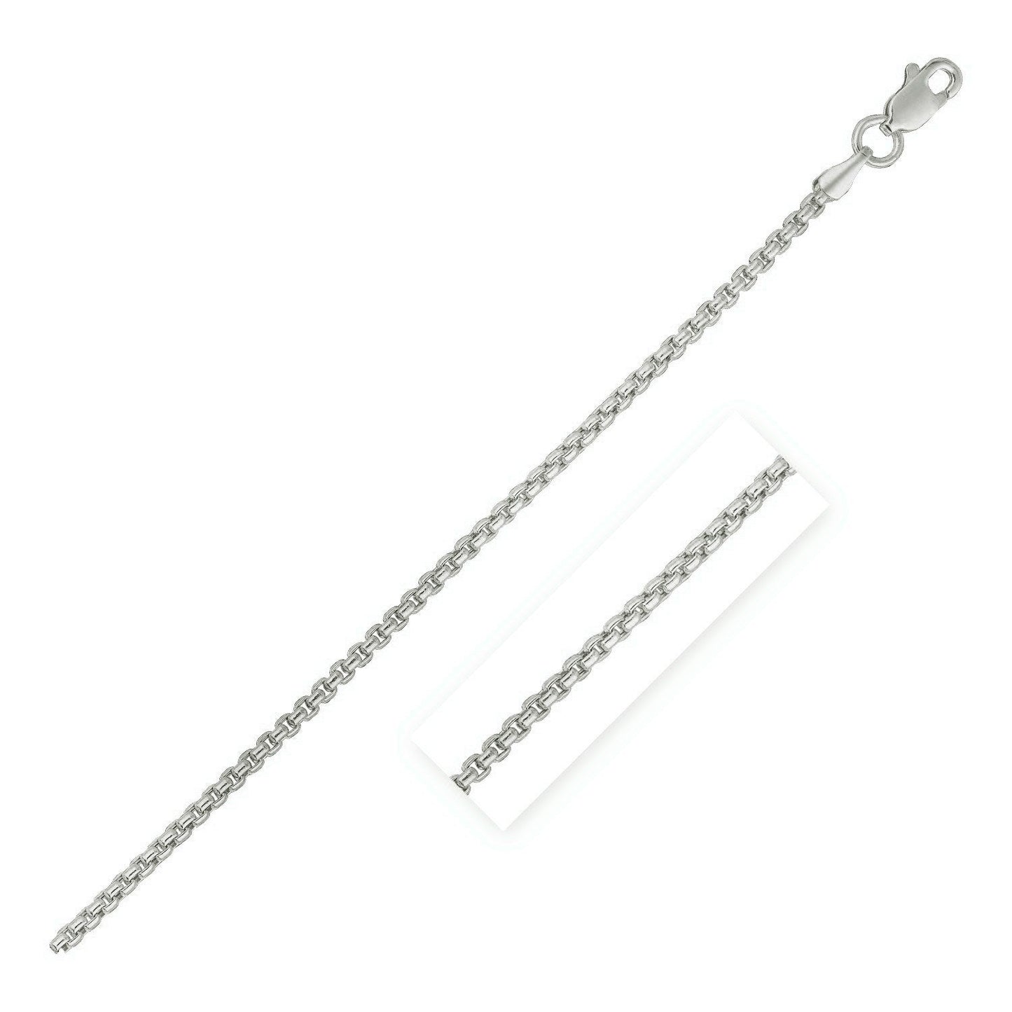 Cadena redonda tipo box de oro blanco de 14k de 1.35 mm