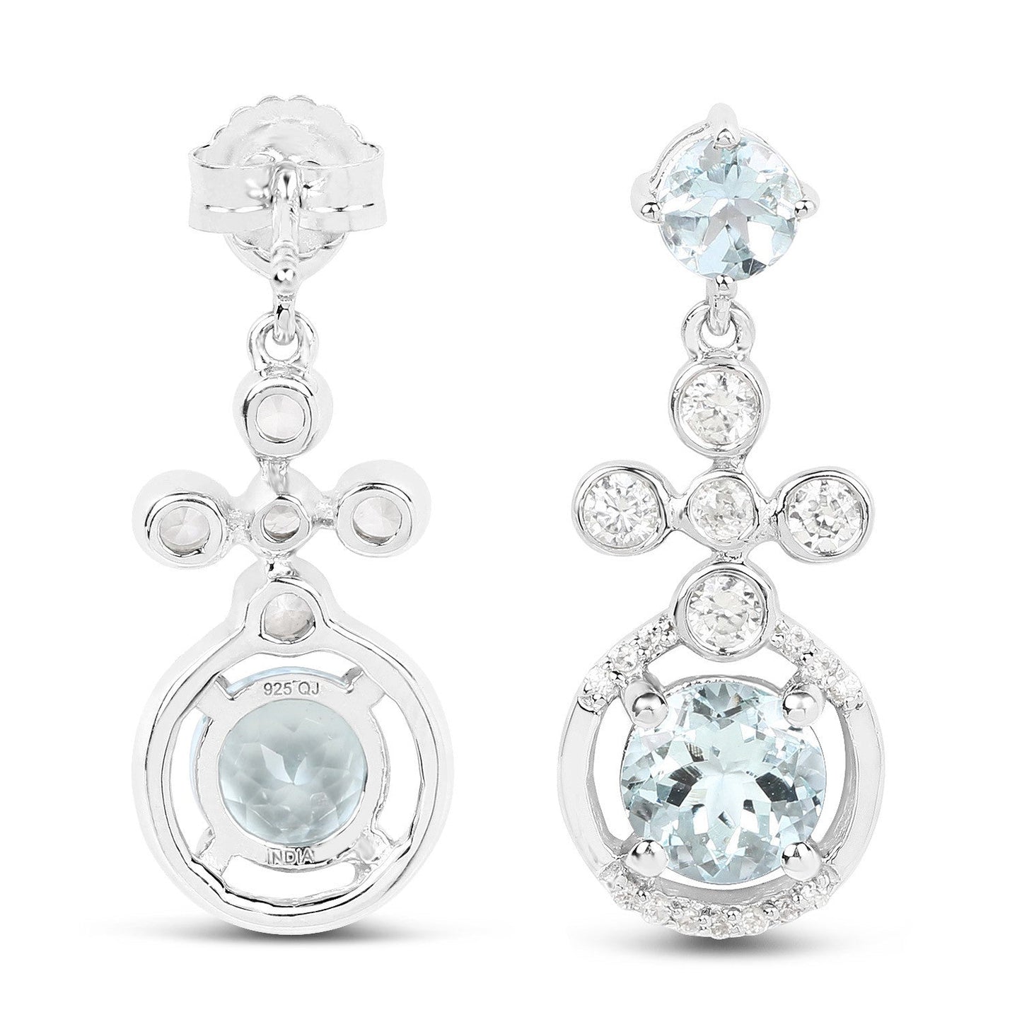 Pendientes de Plata de Ley .925 con Aguamarina Genuina de 4.42 Quilates y Zircón Blanco