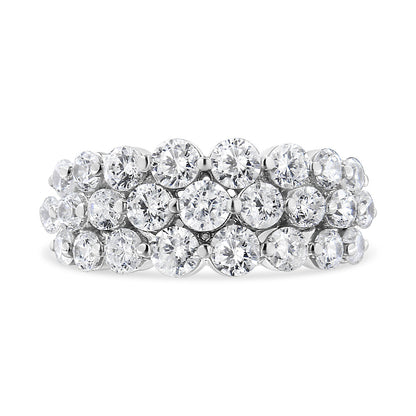 Anillo de oro blanco de 10K con 2 1/2 quilates de diamante natural redondo de 3 hileras (color I-J, claridad I1-I2) - Talla 7