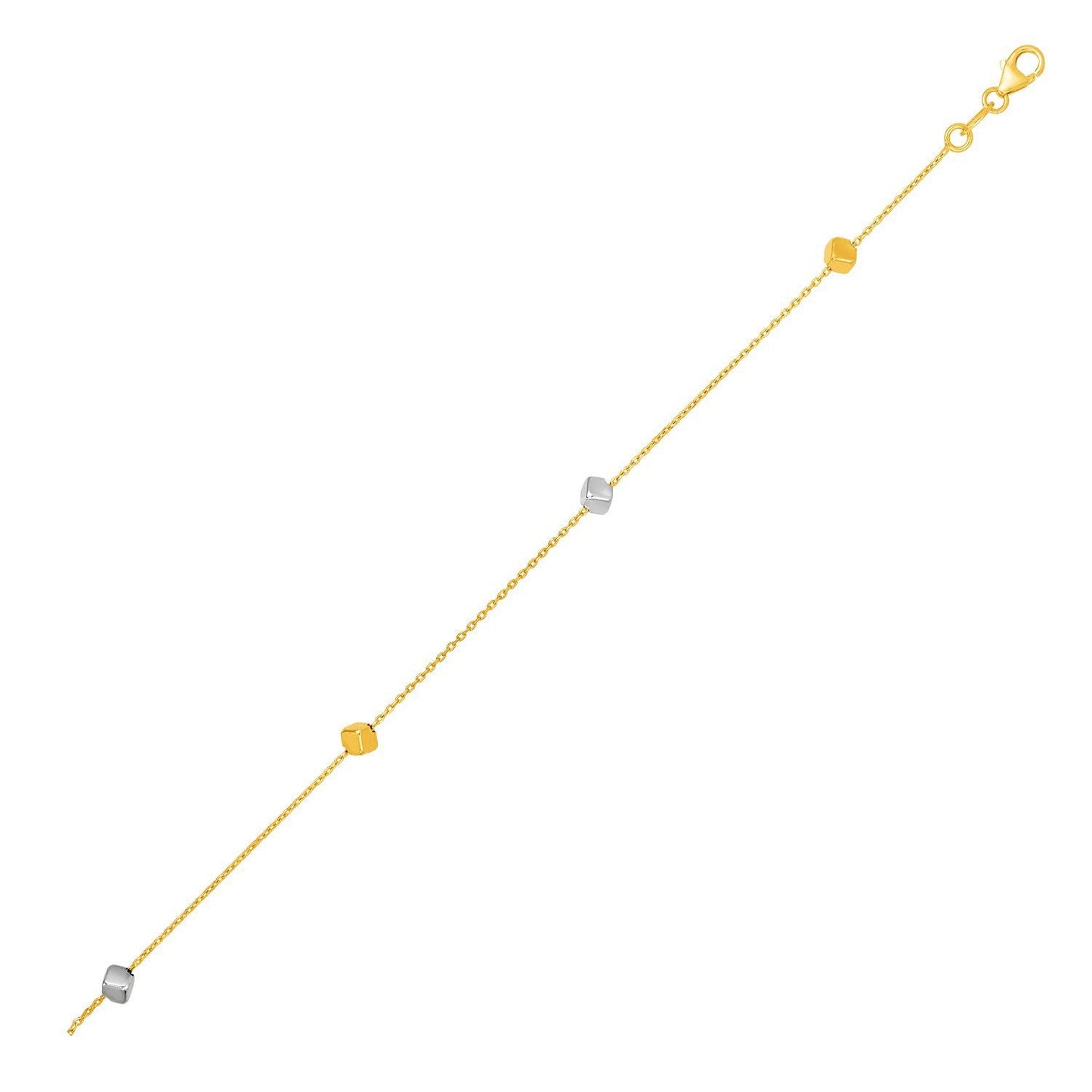 Pulsera de oro bicolor de 14k con cubos pulidos
