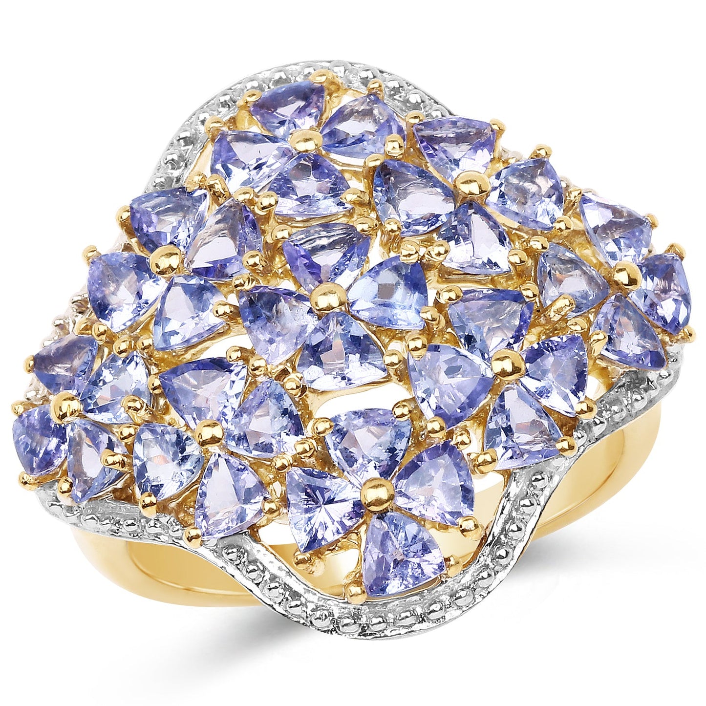 Anillo de plata de ley .925 con tanzanita genuina de 3,60 quilates bañada en oro amarillo de 14 quilates