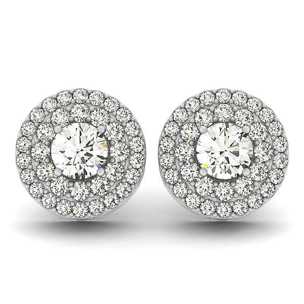 Pendientes de diamante redondos de doble halo de oro blanco de 14k (1 1/4 TCW)