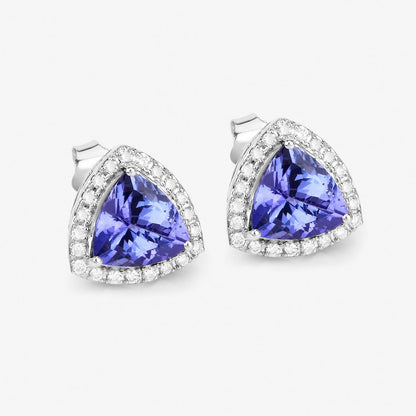 Pendientes de 3.82 quilates de tanzanita genuina y diamante blanco en oro blanco de 14K