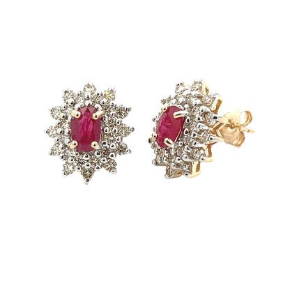 Pendientes de Rubí y Diamantes de 2.30ct en Oro Amarillo de 14KT