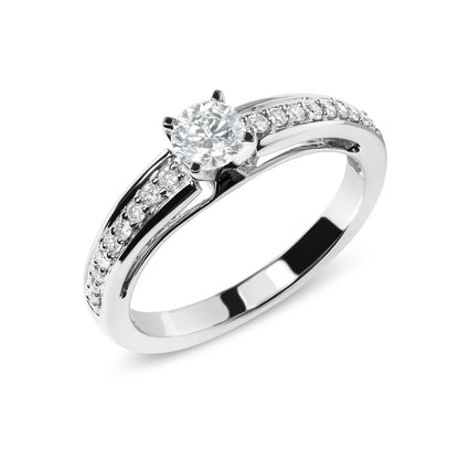 Anillo de compromiso solitario de oro blanco de 14 quilates con diamantes de 1/2 quilate engarzados en pavé (color G-H, claridad VS2-SI1) - Talla 7