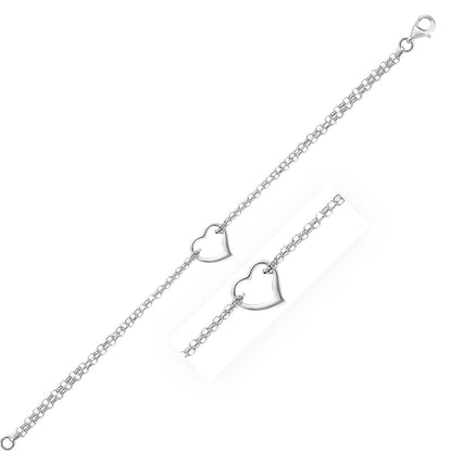 Tobillera de cadena de cable de oro blanco de 14k con estación de corazón abierto