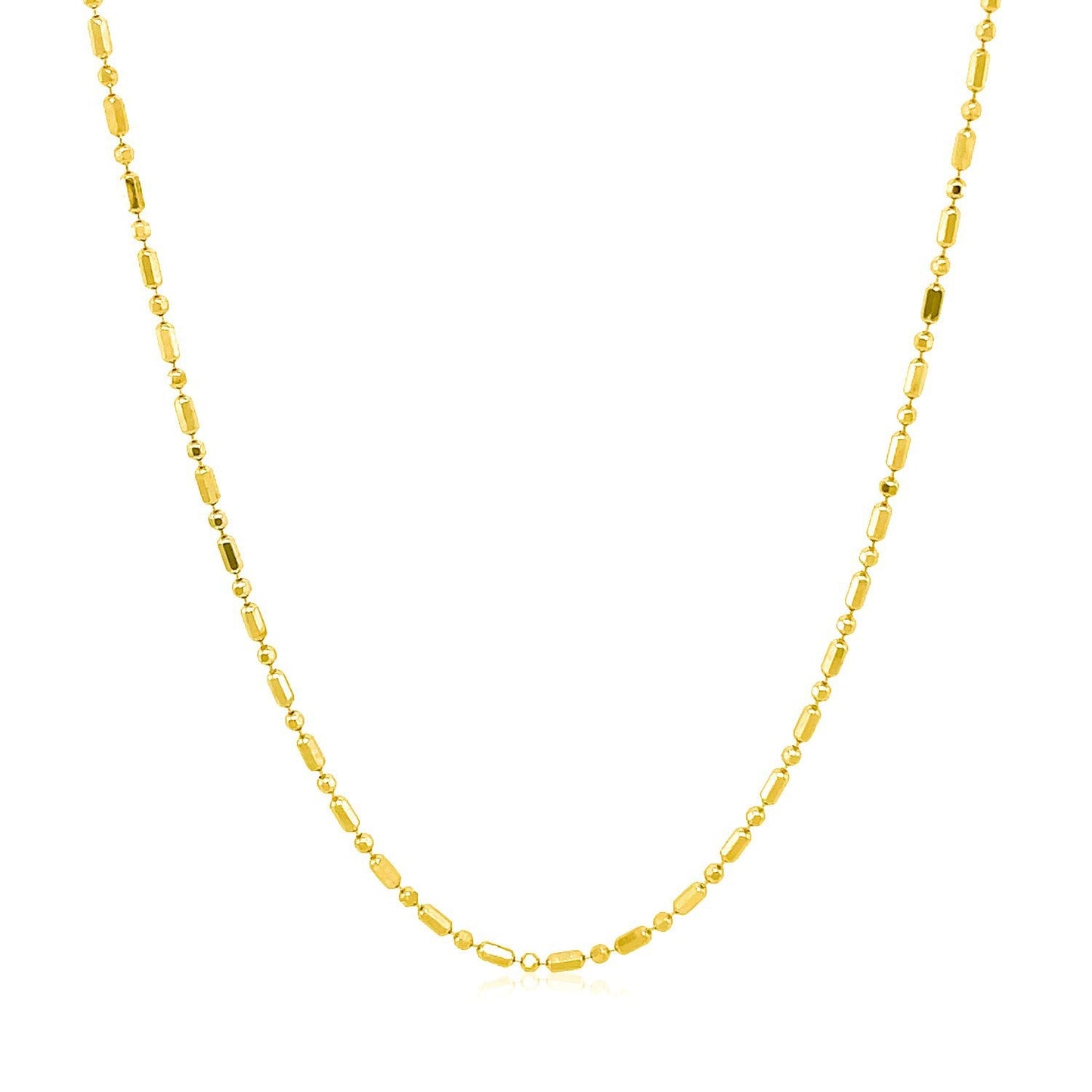 Cadena de cuentas alternas de oro amarillo de 14k con corte de diamante de 1.2 mm