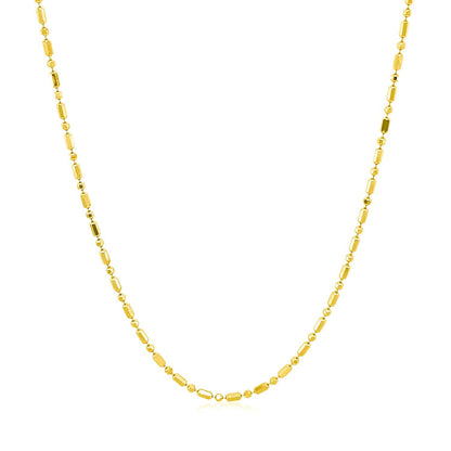 Cadena de cuentas alternas de oro amarillo de 14k con corte de diamante de 1.2 mm